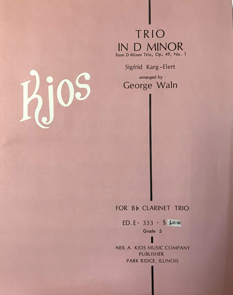 Trio In D Minor (from D Minor Trio, Op.49,No.1) by Sigfrid Karg-Elert, arr. Waln - Image 1 of 1