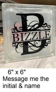 Split initial with name decal sticker for DIY 8" glass block tile - Picture 1 of 1
