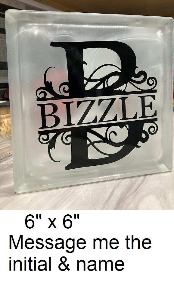 HOLIDAYDECALS4U Split initial with name decal sticker for DIY 8" glass block tile