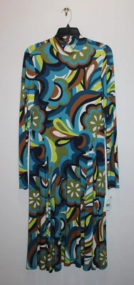 VESTIDO TRINA TURK CUELLO FALSO JERSEY MANGA LARGA ABSTRACTO FLORAL MULTICOLOR TALLA M Foto 1 de 4