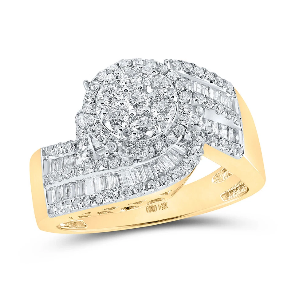 14kt Yellow Gold Womens Baguette Diamond Flower Cluster Ring 1 Cttw - Image 1 of 1