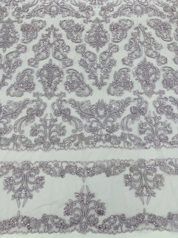 My Lady Beaded Fabric - Damask Beaded Sequins Embroidered Mesh Fabric By Yard - Image 1 of 1