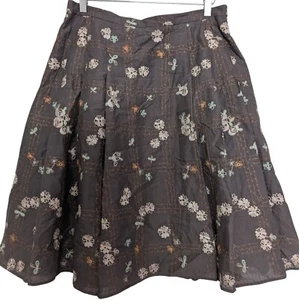 NEW Anne Klein Embroidered Floral Skirt Womens Size 12 Brown Metallic Lined - Picture 1 of 13
