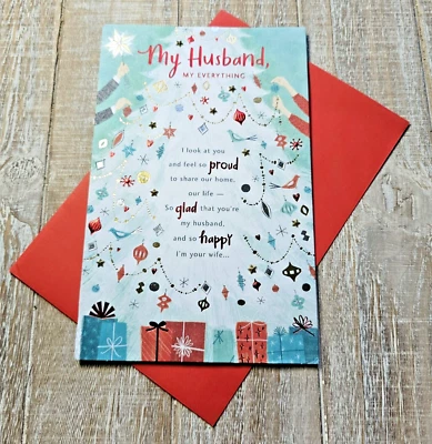 Tarjeta de Navidad American Greetings 6x8 para esposo árbol decorado dorado plateado Foto 1 de 4