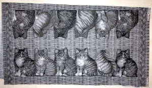 THE CAT FAMILY KITTENS DRAFT DODGERS IN GRAY- 100% COTTON FABRIC - Picture 1 of 3
