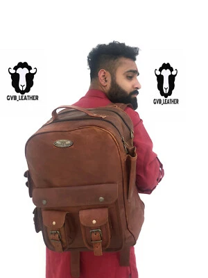 Mochila mochila extra grande de cuero camel bolsa de viaje para hombre y mujer Foto 1 de 4