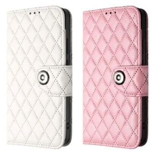 Grid Leather Wallet Strap Phone Case for Samsung S24 S23 S22 A35 A55 A05 A25 A54 - Picture 1 of 14