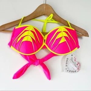 Bikini de natación Beach Bunny lunar neón rosa plisado talla superior: grande - Imagen 1 de 10