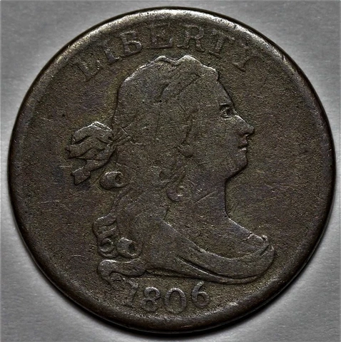 1806 Draped Bust Half Cent - Small 6/Stemless - US 1/2c Copper Penny Coin - L36 Cover