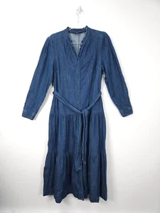Boden Dress Size 14 R Navy Blue Denim Shirt Tiered Midi Ellen Button Up - Picture 1 of 11