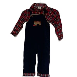 REBECCA RAGGS ORIGINAL KIDS BOYS CORDUROY OVERALLS SET NAVY WESTERN 4T MADE USA - Picture 1 of 7