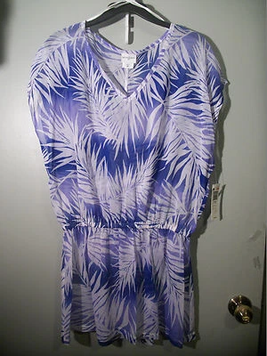 COLECCIÓN JACLYN SMITH MUJER talla M AZUL con WH. FUNDA TRAJE DE BAÑO VESTIDO ESTAMPADO HOJAS Foto 1 de 4