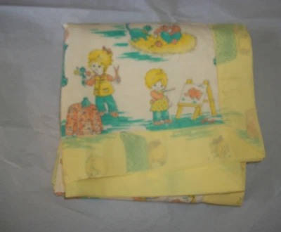 VTG. 1970's,  Handmade Unused Flannel & Chiffon Baby Blanket, 36x34" - Image 1 of 4