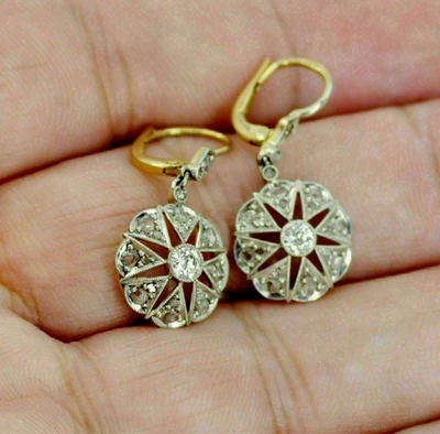 2Ct Round Moissanite Women's Vintage Drop/Dangle Earrings 14K Yellow Gold Plated - Image 1 of 4