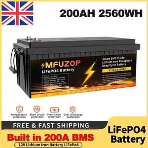 12V 200AH LiFePO4 Lithium Battery Deep Cycle 200A BMS Solar RV Off-grid - Picture 1 of 12