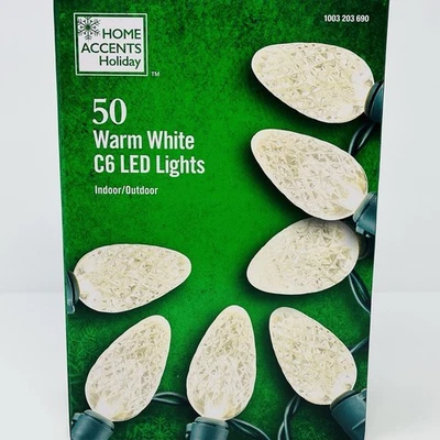 Home Accents Holiday 50 Warm White C6 LED String Lights Christmas Wedding NEW - Image 1 of 4