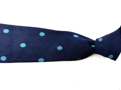 #1 MENSWEAR Paul Stuart Made in England Navy Teal Virtue Polka Dot Spot Silk Tie - Image 1 of 4