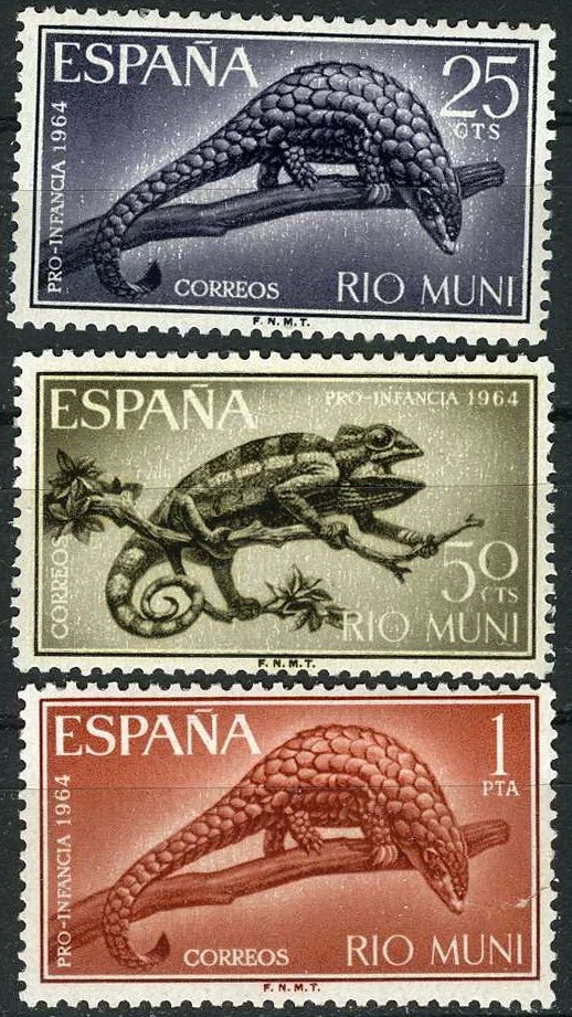 Rio Muni 1964 蜥蜴变色龙 MNH (SC# 32-34) — 第 1/1 张图片