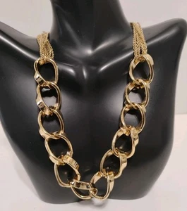 Chunky Gold Tone Curb Link Collar Necklace 16.5" Multi Chain - Picture 1 of 8