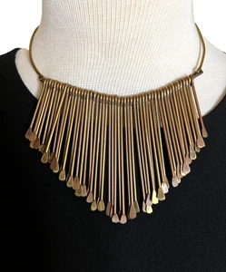 Vintage Messing Paddel Latz Halskette Halsband Halsband gehämmert Boho Fransen Tribal - Bild 1 von 10
