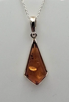 Pendente In Ambra (UNIKAT) | Argento 925 Con Ambra Cognac & Inclusioni - Immagine 1 di 4