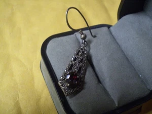 Vintage 925 Sterling Silber Damen Herren Granat Ohrhänger Einzel Ohrring 2,0 Gramm - Bild 1 von 2