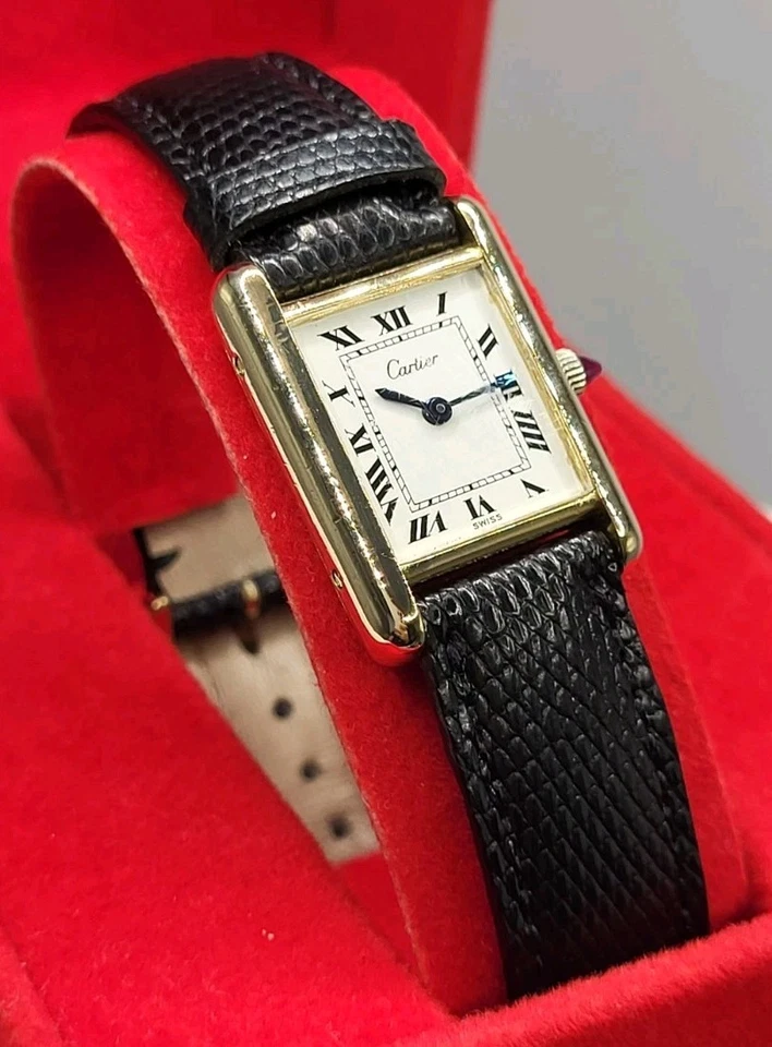 1978 Cartier 18k Gold Plated Roman Dial Manual Tank Watch 20X27mm Box Swiss Made - Image 1 of 4
