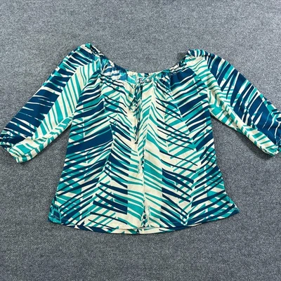 Manuheali'i Blouse Womens Medium Off Shoulder 3/4 Sleeve Hawaiian Made Hawaii - Image 1 of 4