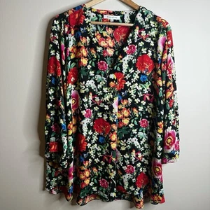 Rose + Oliv Damen 3X Multi Blumen Feminine V-Ausschnitt 3/4 Ärmel Bluse Tunika Top - Bild 1 von 13
