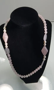 Vintage Rosenquarz 1 und klare Quart 15" Boho Halskette. Perl wie Perlen. - Bild 1 von 6