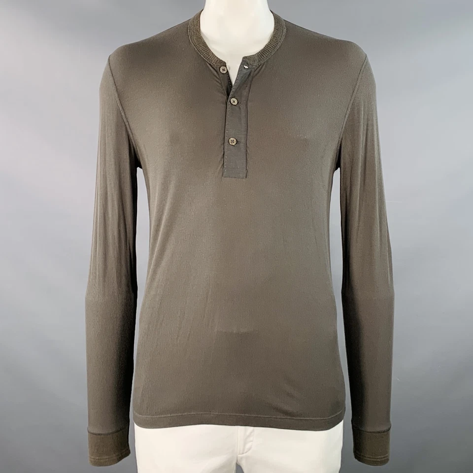 Pullover Henley TOM FORD Talla L Verde Oliva Acanalado Mezcla Modal Foto 1 de 4