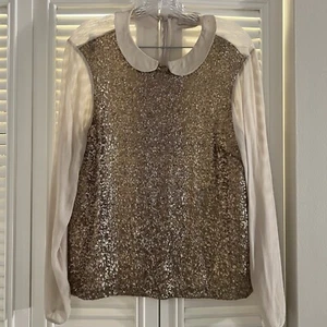 Top envolvente London Champagne talla 10 lentejuelas. Collar Peter Pan. Espalda transparente - Imagen 1 de 12