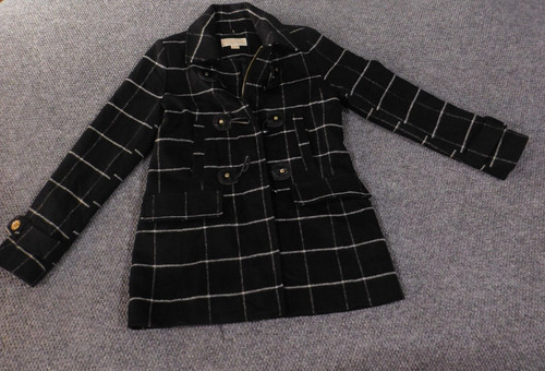 giacca michael kors donna taglia 4 nero pavone toggle plaid lana poliestere