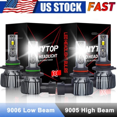 9005 9006 LED Headlights Kit Combo Bulbs 6000K High Low beam Super White Bright - Imagem 1 de 4