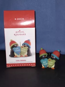 Cool Friends Hallmark Ornament Penguins in Knit Hats 2015 Keepsake Warm Hearts - Picture 1 of 8