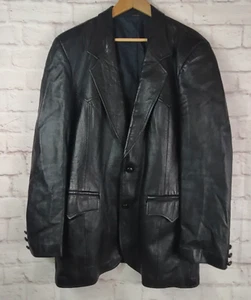VINTAGE Pioneer Wear Leather Blazer Jacket Western Cowboy Style Black Size 44L - Picture 1 of 13