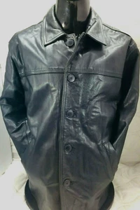 Vintage Men's Size XL 3/4 Black Leather Jacket Button Winter Coat Piel Cuero - Picture 1 of 4