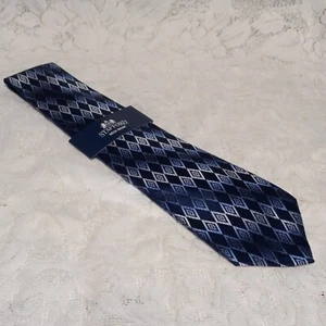 Stafford Neckwear Silk Necktie Blue/Silver Geometric Diamonds Classic Wide New - Picture 1 of 6