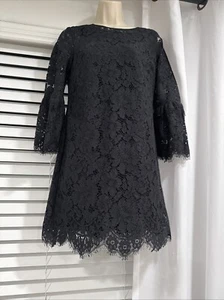 Banana Republic Black Lace Shift Mini Dress with Bell Sleeves size 2 Petite - Picture 1 of 6