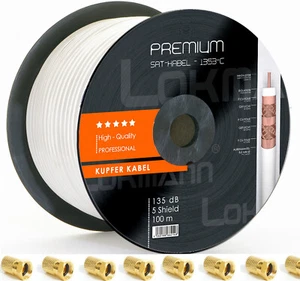 1353C)+20 F-St. 8mm 100m Voll-Kupfer 135dB Sat Kabel Koaxialkabel 5Fach Antennen - Bild 1 von 3
