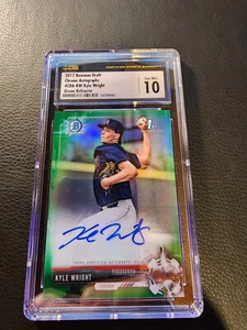 2017 Bowman Draft Kyle Wright Green Refractor Auto #'D 55/99 Gem Mint 10 - Picture 1 of 2