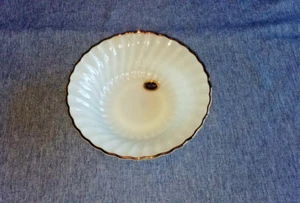 Fire King by Anchor Hocking Swirl Milk Glass 8.5" Serving Bowl Gold Rim w/ Label - Picture 1 of 5