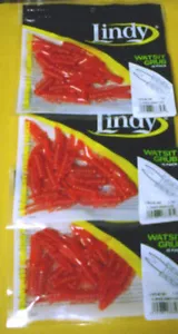 3 PACKS LINDY WATSIT GRUBS-45 BODIES-15 / PACK-1.75" FL ORANGE FLAKE (LWGB180) - Picture 1 of 2