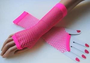 NETZHANDSCHUHE STULPEN - NEONPINK - EINHEITSGRÖSSE - PARTY KARNEVAL - Bild 1 von 1