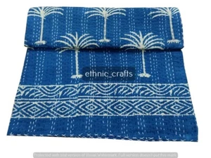 Indigo Quilt Cotton Kantha Throw Blue Color Reversible Handmade Vintage Quilt - Picture 1 of 4