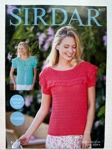 Sirdar 8127 Crochet pattern Ladies DK short sleeve frilled yoke cardigan & top - Picture 1 of 1