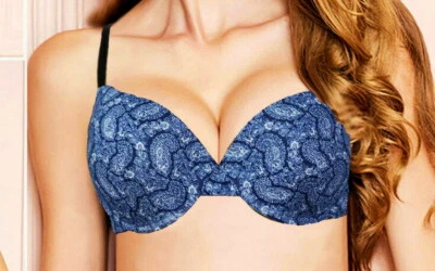 SEXY!!! TELIMUSSO ENCAJE AZUL PAISLEY ACOLCHADO PUSHUP CAMISETA SUJETADOR 36D NUEVO CON ETIQUETAS Foto 1 de 2