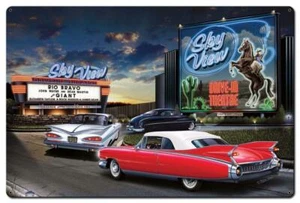 Letrero de metal clásico Hot Rod Sky View Drive in Theatre hombre cueva garaje carrocería taller - Imagen 1 de 4