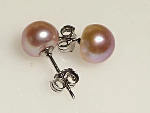 Vintage Sterling Silver 925 Earrings Jewellery Stud Pearl Pink 1.28g - Picture 1 of 7