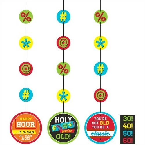 Age Humor Hanging Cutout Decorations with Age Stickers 3 Pack 36" Paper Birthday - Image 1 of 1